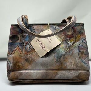 Hand painted Multi Color Leather Bag /Tote! Vintage The 1980’s